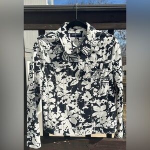 Jones New York Women's Monochrome Floral Jean Jacket